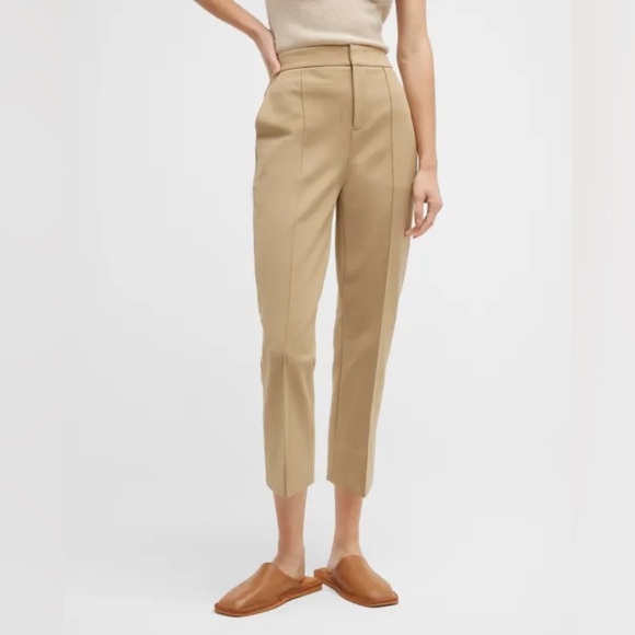 Vince Pecan Tan Pintuck Stove Pipe Cropped Pants Size 8‎ - Picture 1 of 11